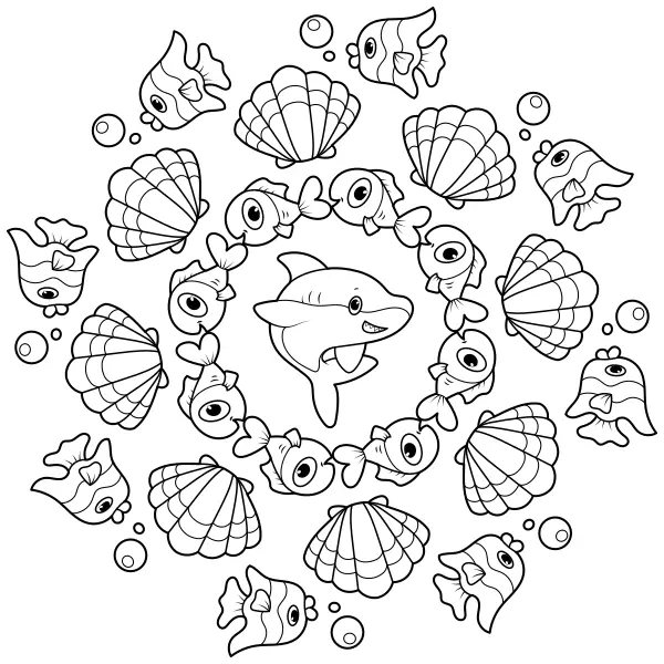 Žraločí mandala | Online omalovánky pro děti