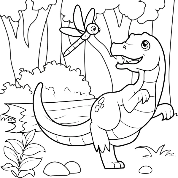 Dinosauř honí vážku | Online omalovánky pro děti