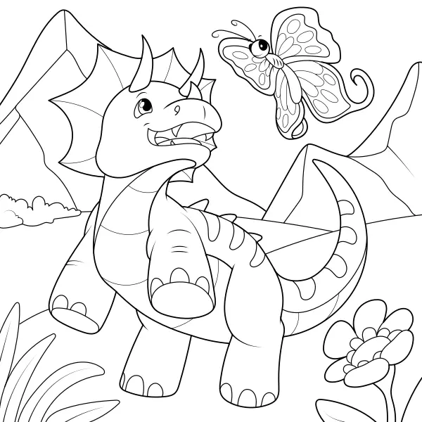 Triceratops a motýl | Online omalovánky pro děti