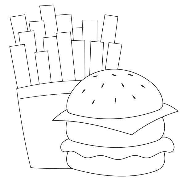 Hamburger s hranolky | Online omalovánky pro děti