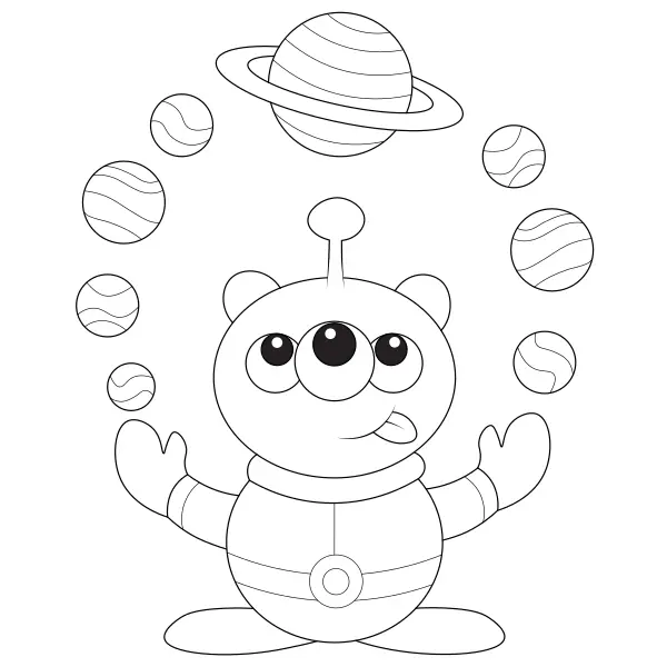 Mimozemšťan žongluje s planetami | Online omalovánky pro děti