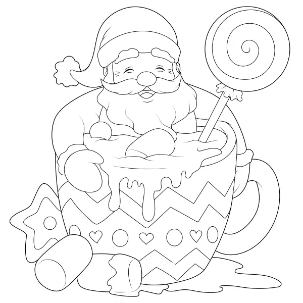 Santa v sladké pohárové misce | Online omalovánky pro děti